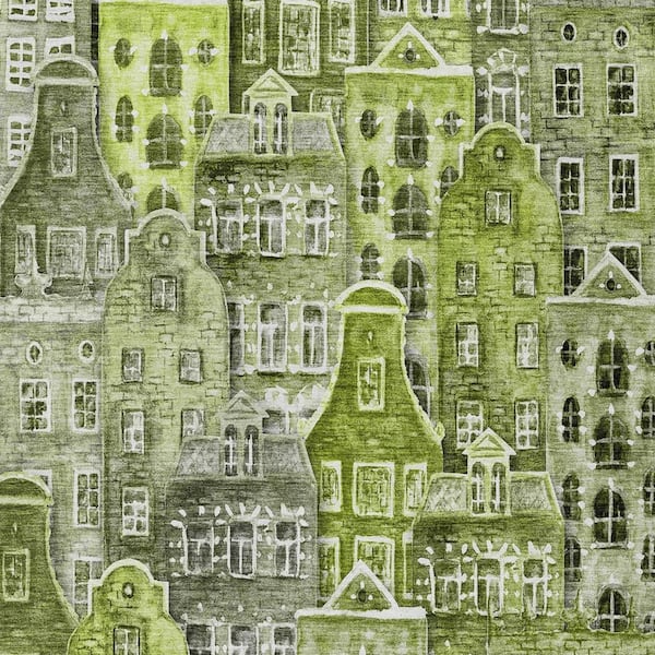 Green, Lime Green 9 ft. x 12 ft. Woven Geometric Polyester Rectangle Indoor/Outdoor Area Rug