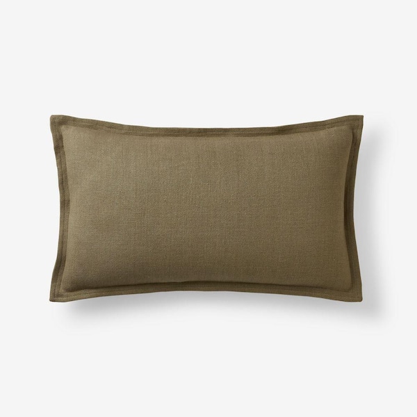 Legends Hotel Olive Green Linen 12 in. X  21 in. Throw Pillow Cover
