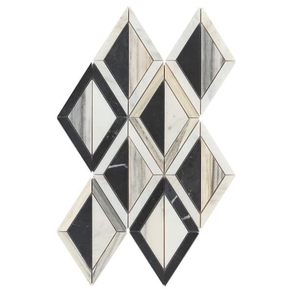 Modni Eastern White/Nero Marquina/Calacatta Zebrino 10 in. x 16 in. Geometric Honed MarbleMosaic Tile (5.6 sq. ft./Case)