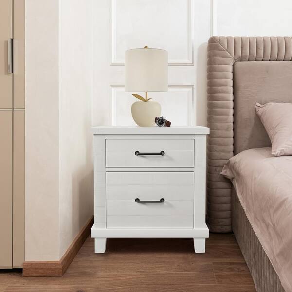 Cecil 2-Drawer - White Nightstand The Depot Home HAWF301524AAK