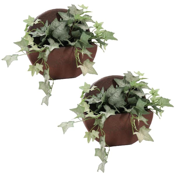 12 in. Dia Dark Brown Resin Wall-Mounted Indoor/Outdoor Planter Meter (2-Pack)