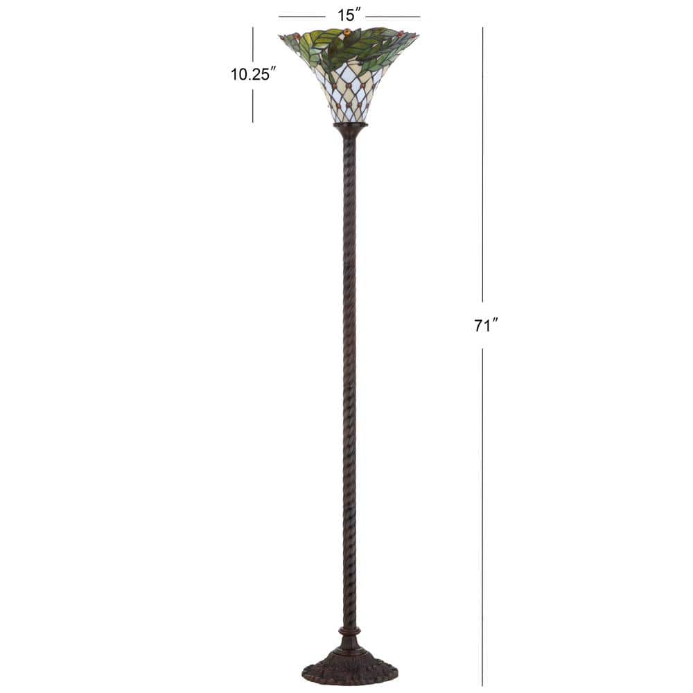 Botanical Tiffany-Style 71" Bronze Stained Glass Torchiere Lamp
