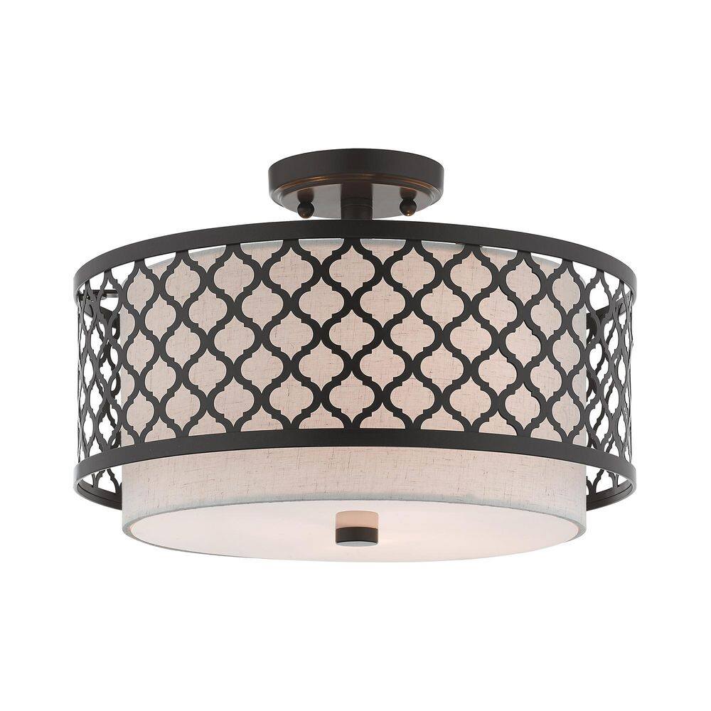 Amalfi 15.25 in. 3-Light English Bronze Semi Flush Mount with Oatmeal Fabric Shade price history on PriceWatchPro