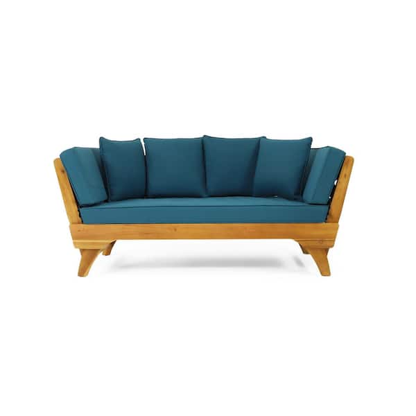 Misopily Wood Outdoor Day Bed with Water-Resistant Dark Teal Cushions
