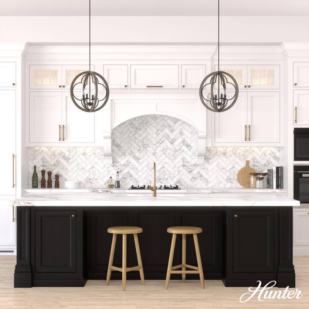 French Oak Transitional Globe Pendant Light with Quatrefoil Design