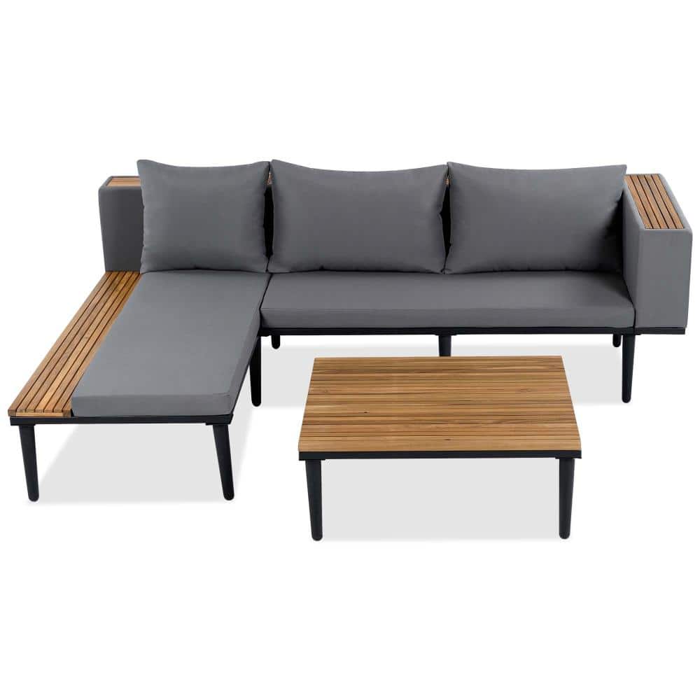 Two-piece acacia wood outdoor leisure set with Gray cushions. Outdoor leisure sofa set, suitable for backyards, price history on PriceWatchPro