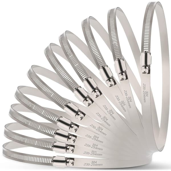10-Pack 10 Inch Stainless Steel Hose Clamps Adjustable Worm Gear Duct Clamp for Large Hoses