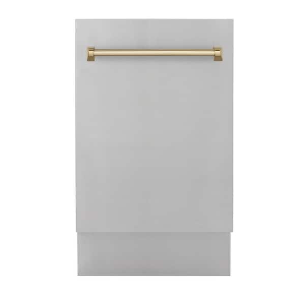 ZLINE Kitchen and Bath Autograph Edition 18 in. Top Control 8-Cycle Tall Tub Dishwasher with 3rd Rack in Stainless Steel & Champagne Bronze