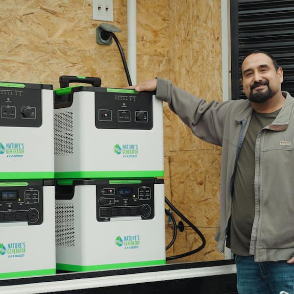 Two Lithium Push Button Start 3600-Watt Solar Generators with 240-Volt Combiner Box