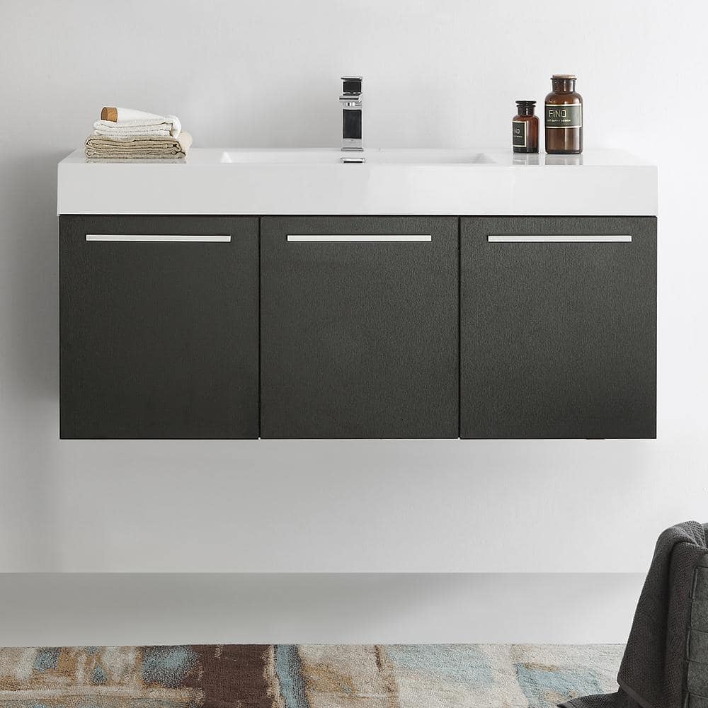 Vista 47" Black Wall-Mounted Vanity with Integrated Sink