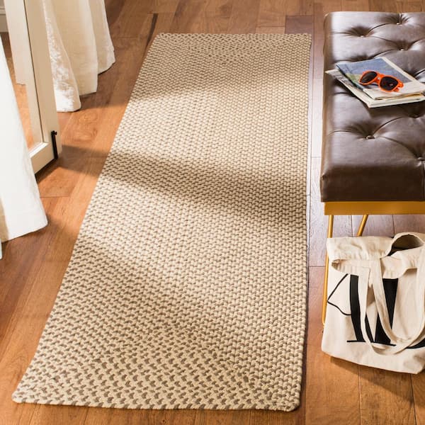 Braided Beige/Brown 2 ft. x 6 ft. Solid Runner Rug