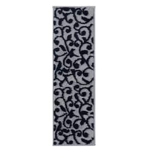 Leaves Collection Navy 9 in. x 28 in. Polypropylene Stair Tread Cover (Set of 15)