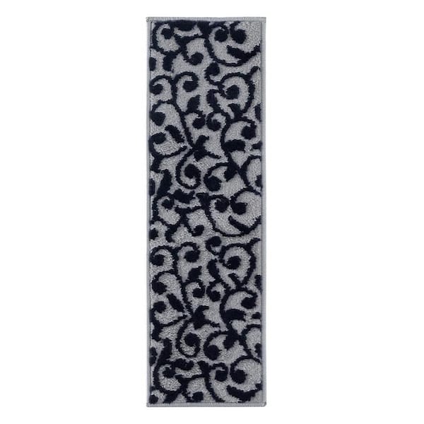 Leaves Collection Navy 9 in. x 28 in. Polypropylene Stair Tread Cover (Set of 15)