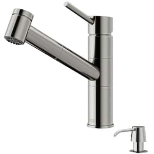 Branson Single-Handle Pull-Out Sprayer Kitchen Faucet with Soap Dispenser in Stainless Steel