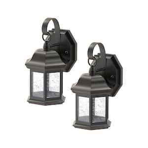 10.5 in. 1-Light Black Outdoor Wall Light Fixture with Seeded Glass (2-Pack)