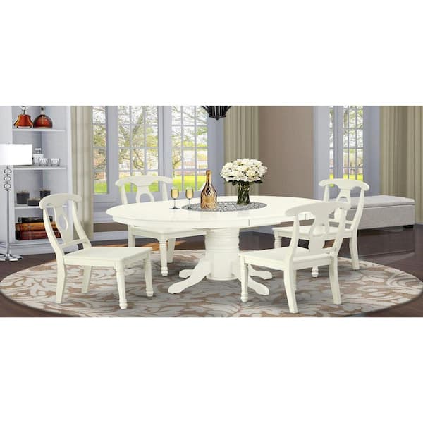 East West Furniture 5-Piece Oval Linen White Finish Solid Wood Top Dining table with 4 Chairs with Lattice Back