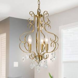 Modern Classic Chandelier 13 in. 3-Light Gold Candlestick Kitchen Island Pendant Light with Crystal Drops