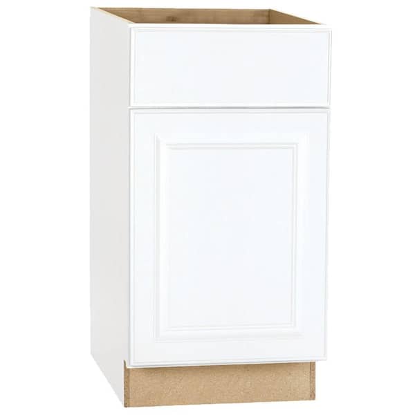 Hampton Bay Hampton 18 in. W x 24 in. D x 34.5 in. H Assembled Base Kitchen Cabinet in Satin White with Drawer Glides