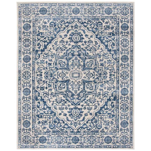 Brentwood 11 ft. x 15 ft. Navy/Light Gray Distressed Border Medallion Area Rug