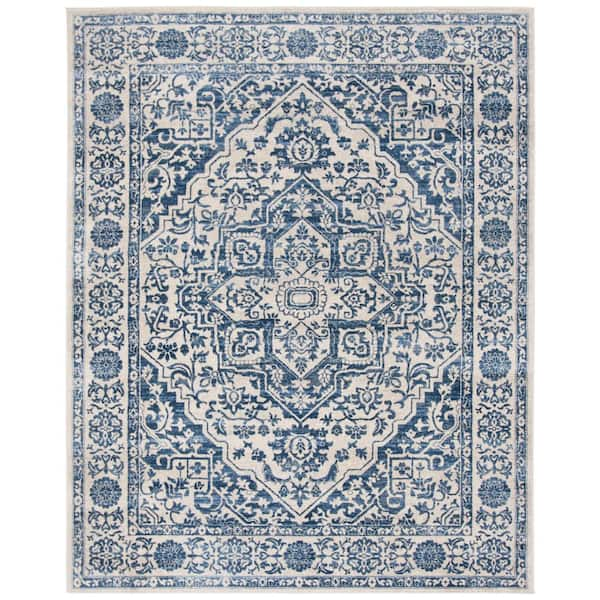 SAFAVIEH Brentwood Navy/Light Gray 9 ft. x 12 ft. Distressed Border Medallion Area Rug