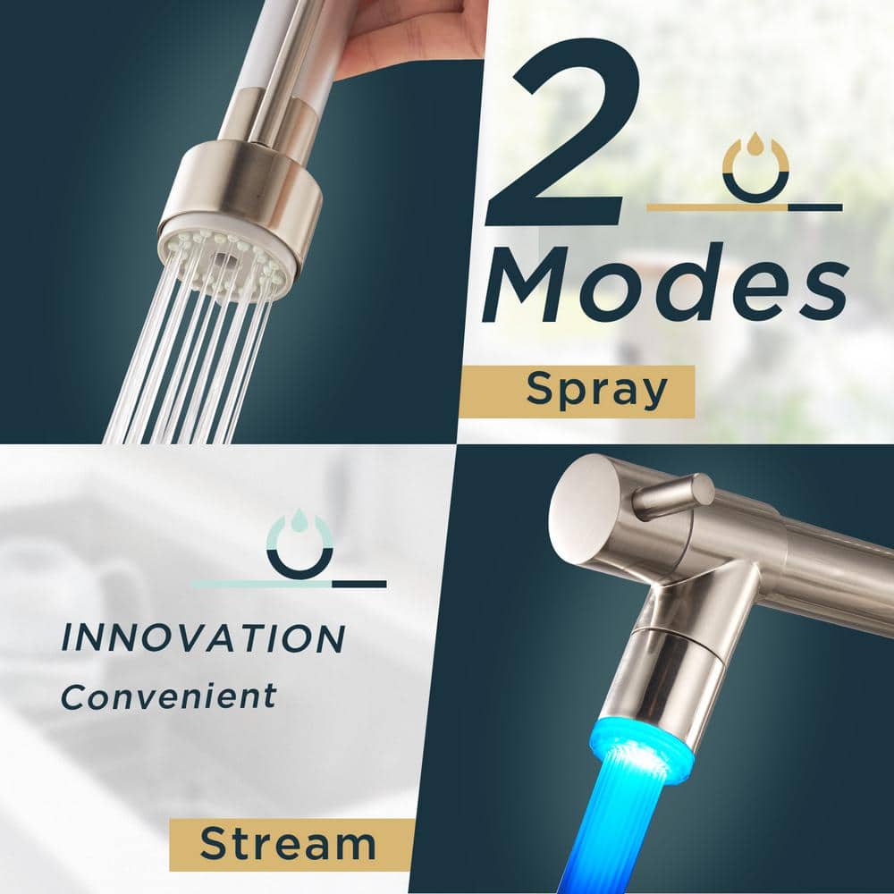 Brushed Nickel Pull-Out Spray Kitchen Faucet with LED Light