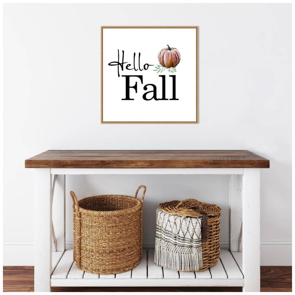 Hello Fall Pumpkin Print on Canvas with Maple Frame