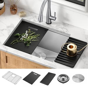 Rivet 16-Gauge Stainless Steel 24 in. Single Bowl Undermount Workstation Utility Kitchen Sink with Accessories