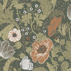 Anemone Green Floral Paper Matte Non-Pasted Wallpaper Roll