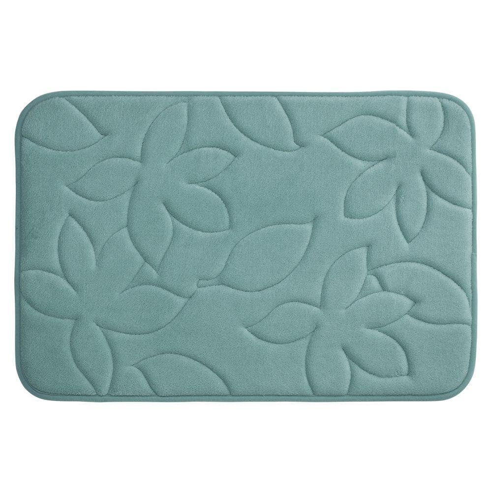 Blowing Leaves Marine Blue 20 in. x 34 in. Memory Foam Bath Mat