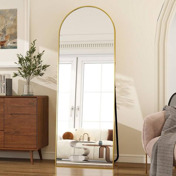 XRAMFY 22.8 in. W x 67 in. H Modern Arched Aluminum Framed Gold Full Length Floor Mirror