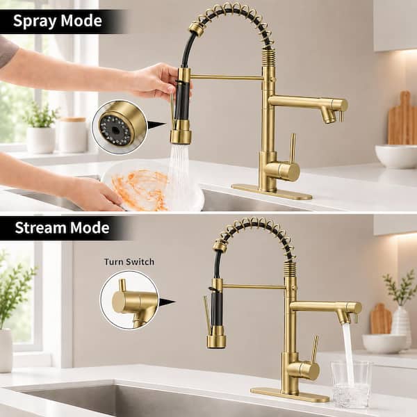 Povucky Single Handle Pull Down Sprayer Kitchen Faucet with
