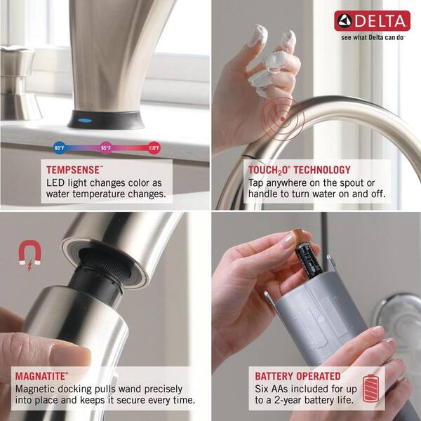 Delta Pivotal Single Handle Pull Down Sprayer Kitchen Faucet With Touch2o Technology And Magnatite Docking In Black Stainless 9193t Ks Dst The Home Depot