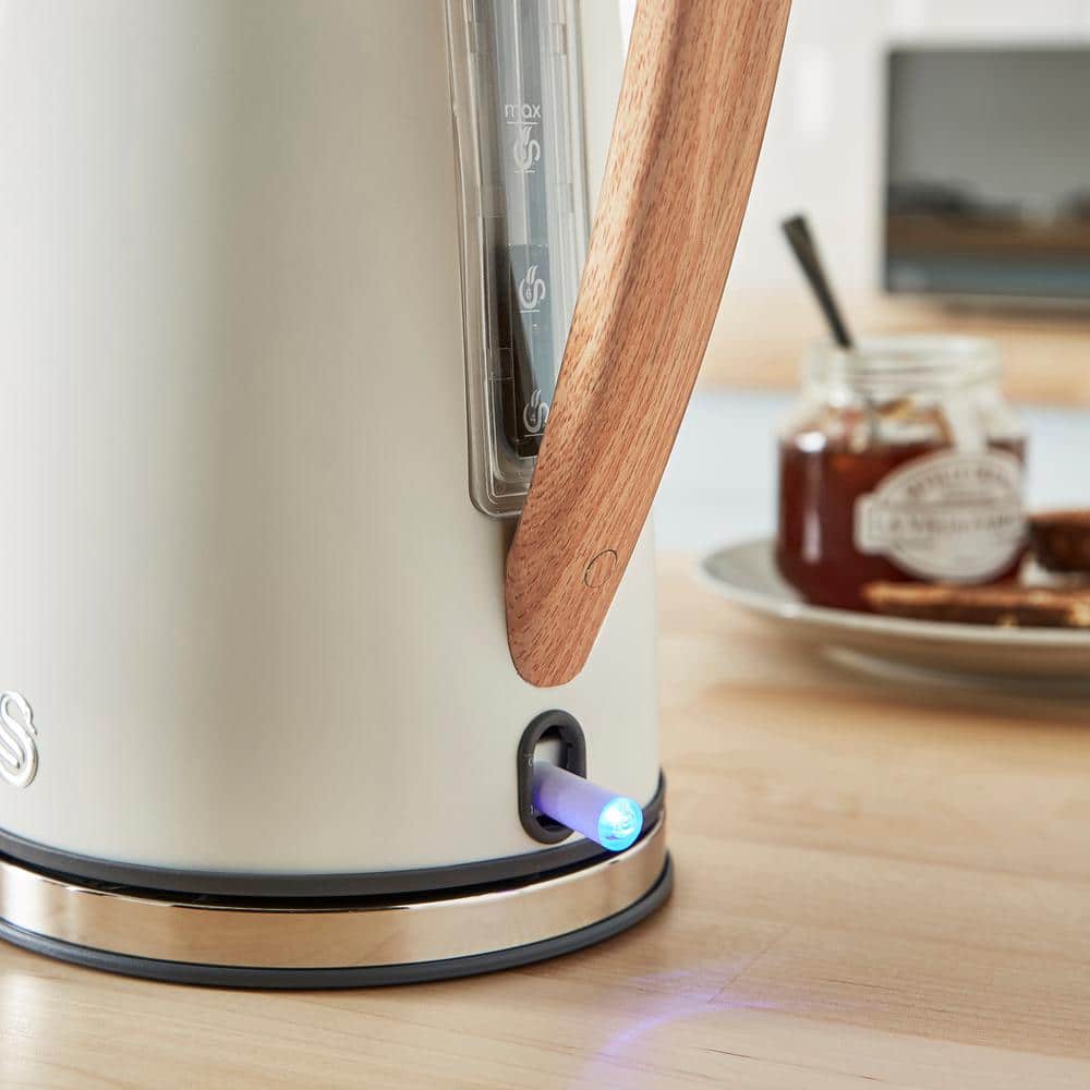Nordic White 1.7L Cordless Electric Kettle with Wood-Effect Accents