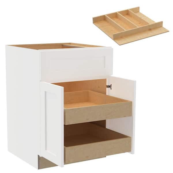 Home Decorators Collection Newport 24 in. W x 24 in. D x 34.5 in. H Assembled Plywood Base Kitchen Cabinet in Pacific White with 2ROT Utility