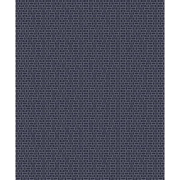Seabrook Designs Denim Blue and Metallic Silver Capsule Geometric Paper Non-Woven Unpasted Wallpaper Roll (covers 56 sq. ft.)
