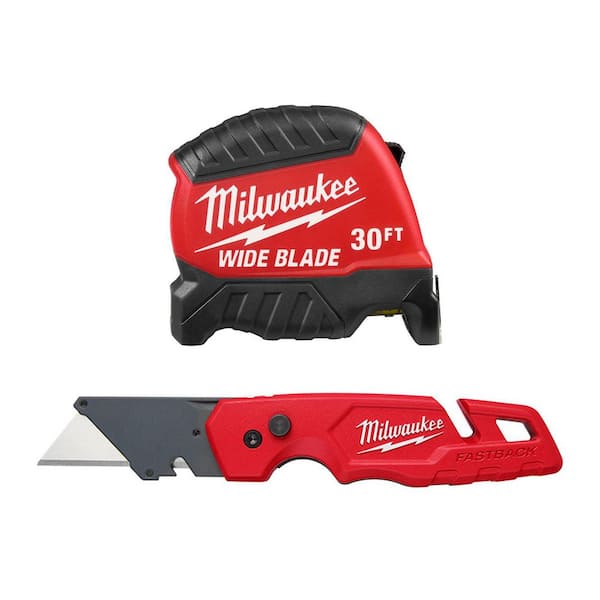 30FT Wide Blade Tape Measure and FASTBACK Folding Utility Knife with Blade Storage