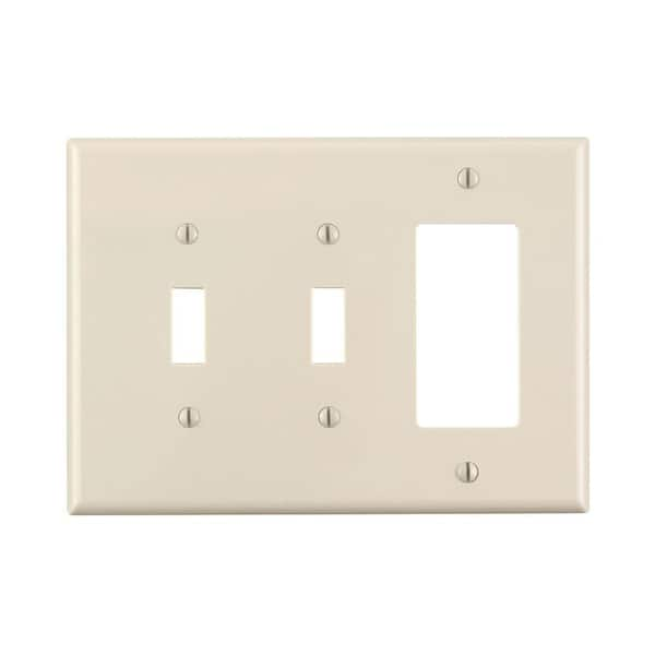 Leviton 3-Gang Light Almond 2-Toggle / 1-Decora/Rocker Nylon Midway/Midsize Wall Plate (1-Pack) PJ226-00T