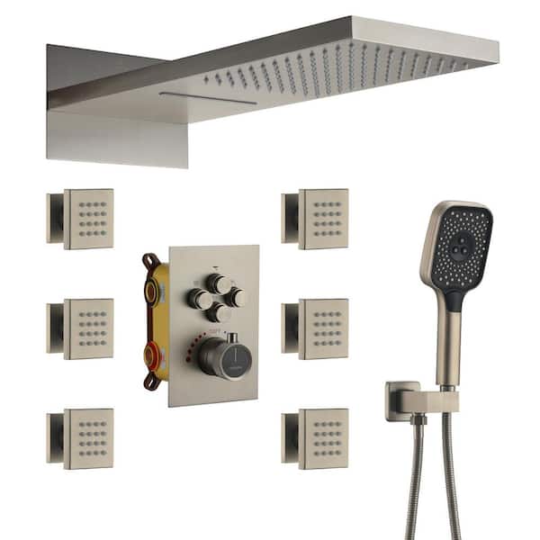 Boyel Living 3-spray 22 in. Wall Mount Dual Shower Head and Handheld Shower Head and Body Sprayer 2.5 GPM in Brushed Nickel
