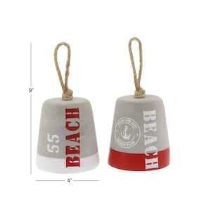 Gray Cement Door Stopper Buoy Sculpture with Rope Accents (Set of 2)