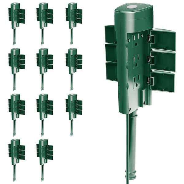 Feit Electric 6 ft. Cord 15-Amp 6-Outlet Alexa / Google Assistant Compatible Smart Wi-Fi Outdoor Power Yard Stake, Green (12-Pack)
