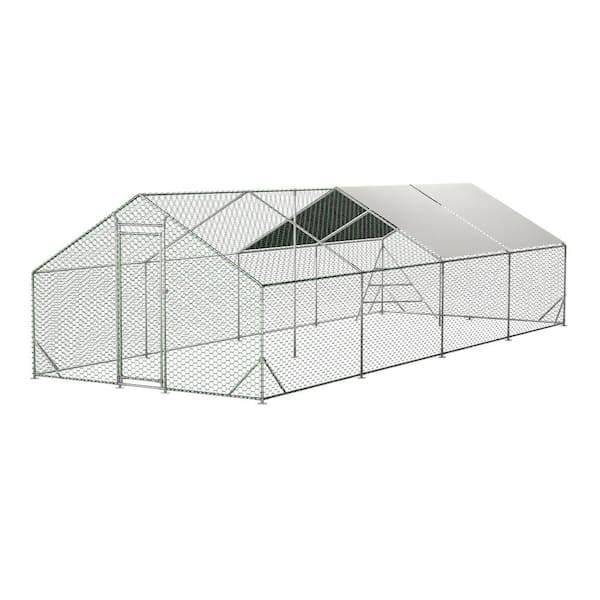 Thanaddo 10 ft. x 26 ft. Large Metal Walk-In Chicken Coop Galvanized Poultry Cage with Roosting Bar Farm Hen House