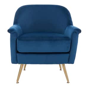 Brienne Navy Velvet/Brass Upholstered Arm Chair