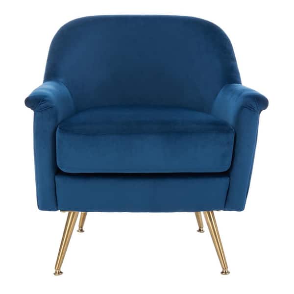 SAFAVIEH Brienne Navy Velvet/Brass Upholstered Arm Chair