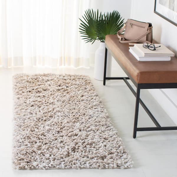 Rio Shag Beige/Ivory 2 ft. x 6 ft. Solid Runner Rug
