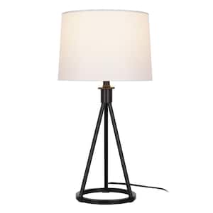 Higgins 23.75 in. Black Tripod Table Lamp with Round Base with LED Bulb Included