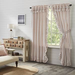 Annie Buffalo Check 40 in W x 84 in L Ruffled Light Filtering Rod Pocket Window Panel in Portabella White Pair