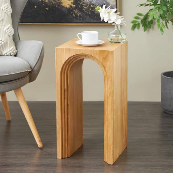 Litton Lane 12 in. Brown Cutout Arch Large Square Wood End Table
