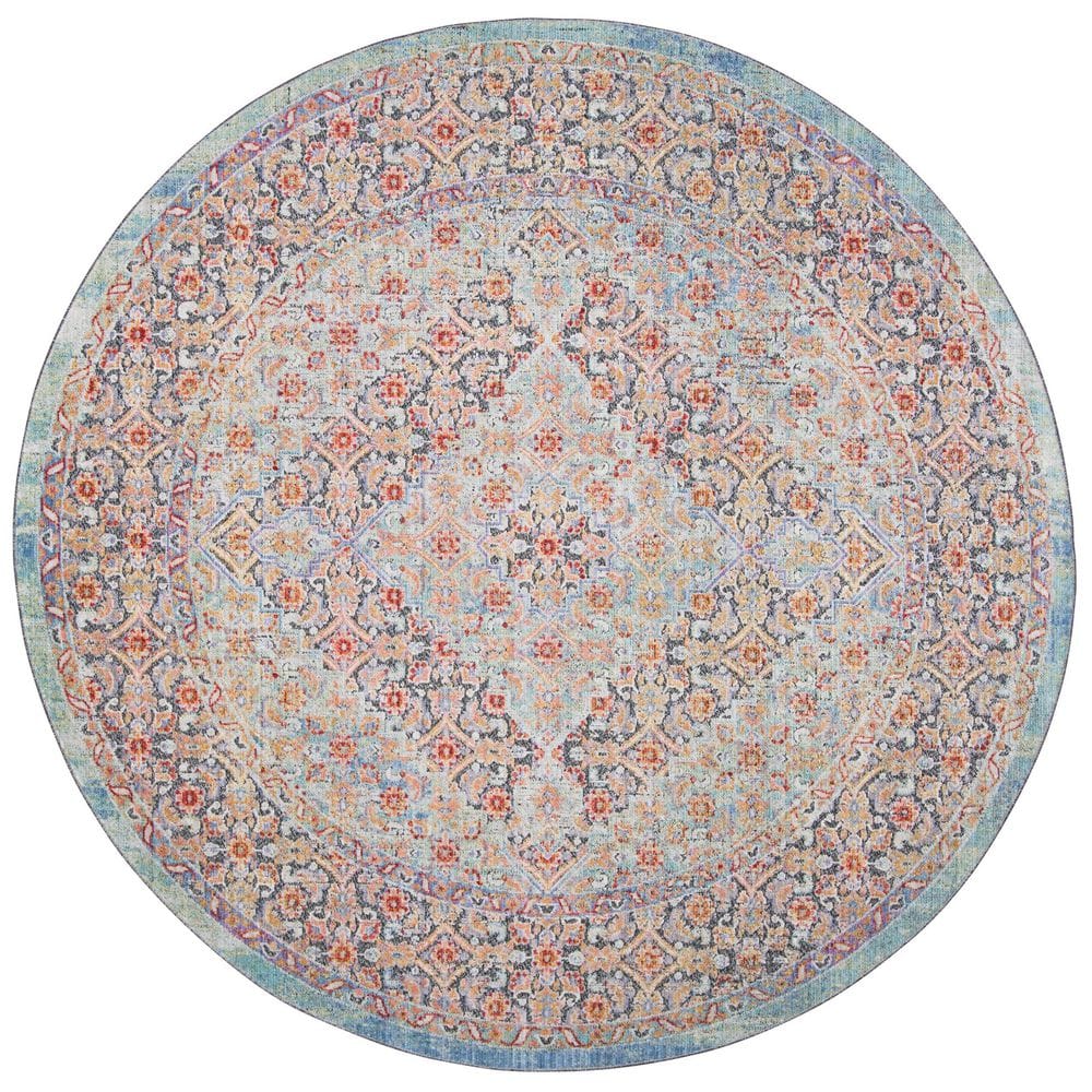 Provance 7 ft. x 7 ft. Blue/Yellow Medallion Border Round Area Rug price history on PriceWatchPro