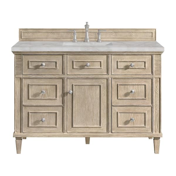 James Martin Vanities Lorelai 48.0 in. W x 23.5 in. D x 34.06 in. H Single Bathroom Vanity in Whitewashed Oak with Victorian Silver Quartz Top