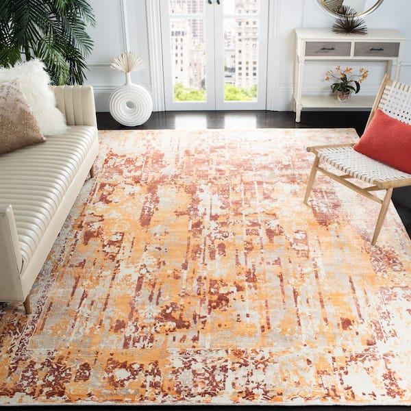 Mirage 8 ft. x 10 ft. Ivory/Rust Border Abstract Distressed Area Rug